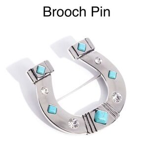 Silver and Turquoise Horseshoe Brooch Pin